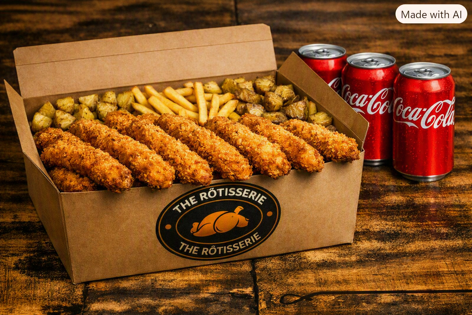 Box tenders 4 personnes + pomme de terre rôti ou frite + soda