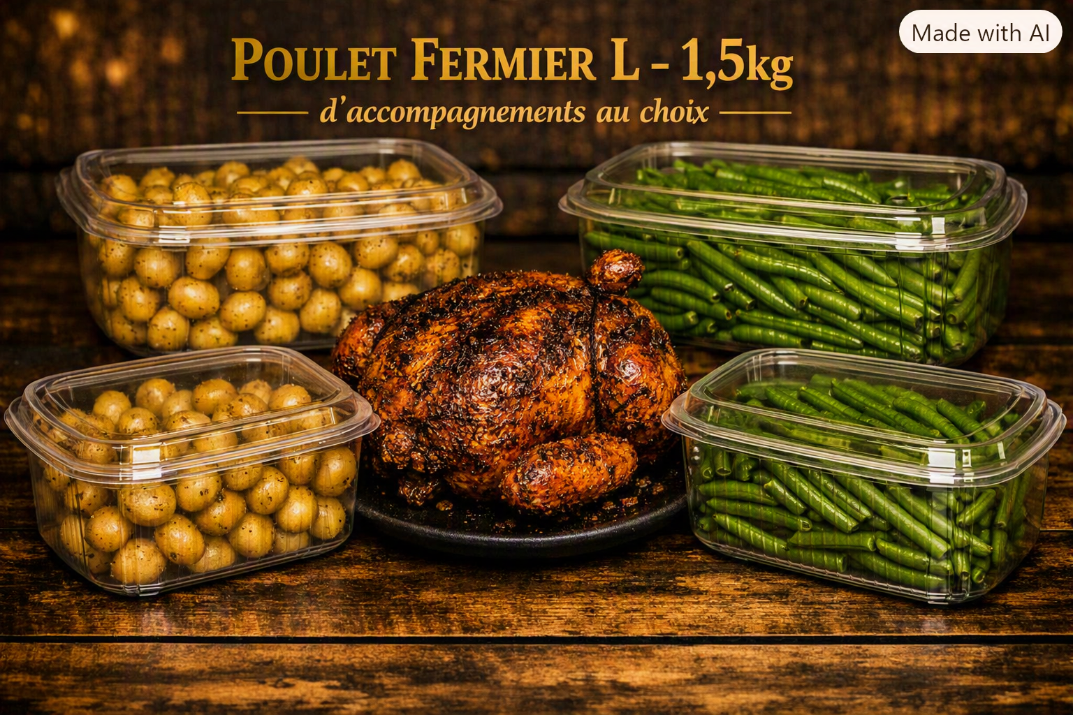 Formule poulet Fermier L + pomme de terre rôti ou haricots vert au choix