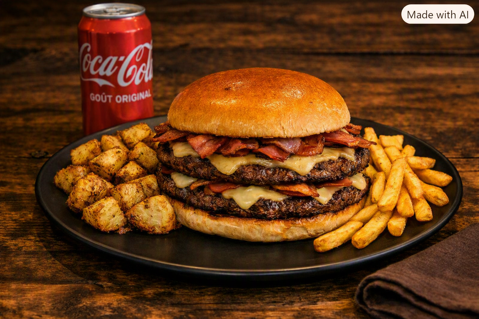 Menu Burger maxi + pomme de terre rôti ou frite + boisson au choix