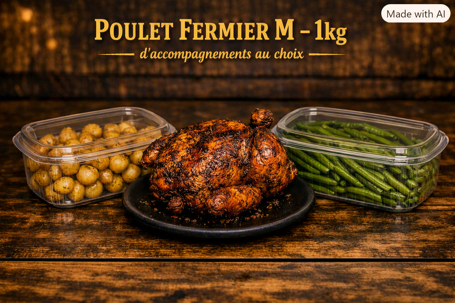 Formule poulet Fermier M + pomme de terre rôti ou haricots vert au choix