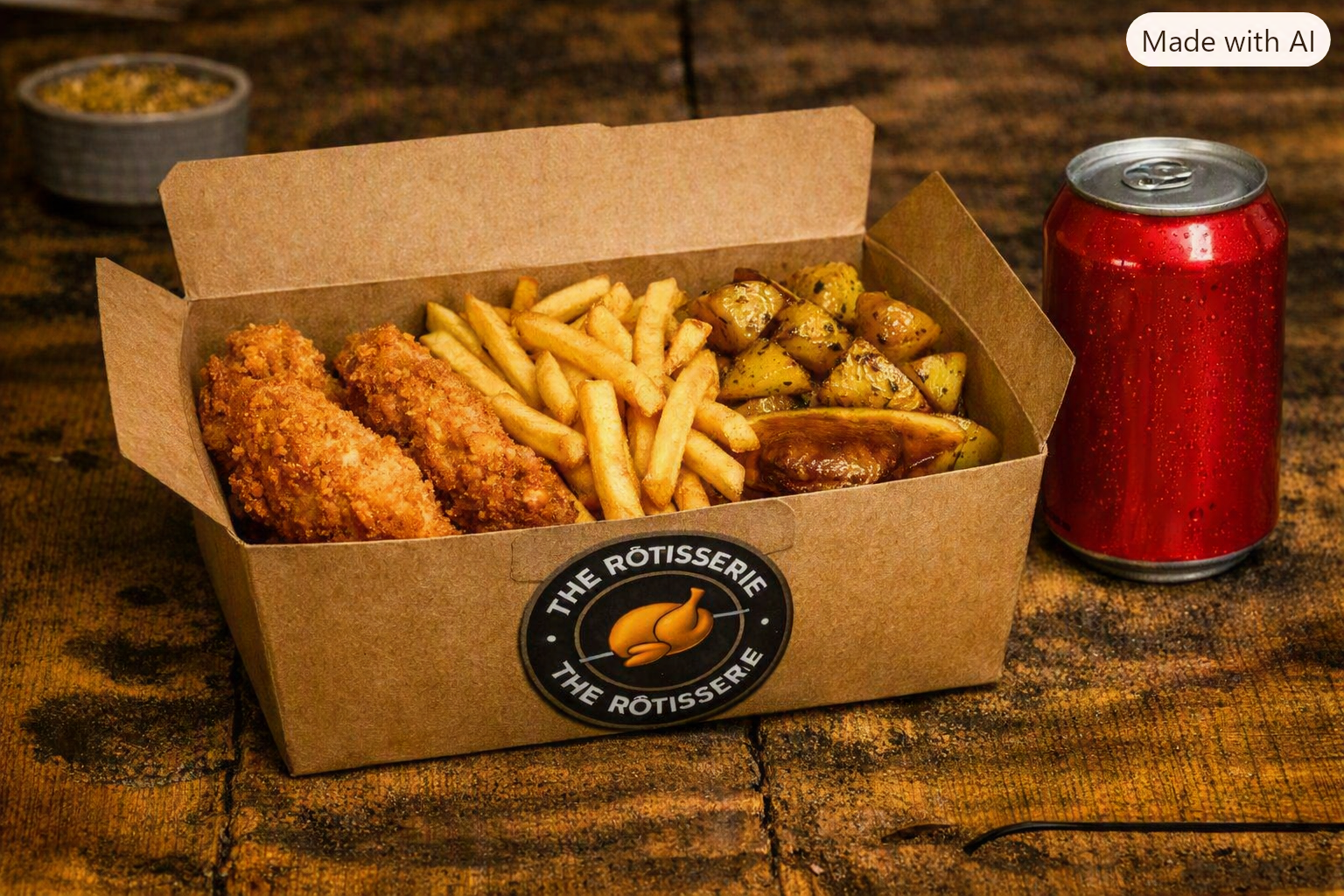 Box tenders 1 personnes + pomme de terre rôti ou frite + soda