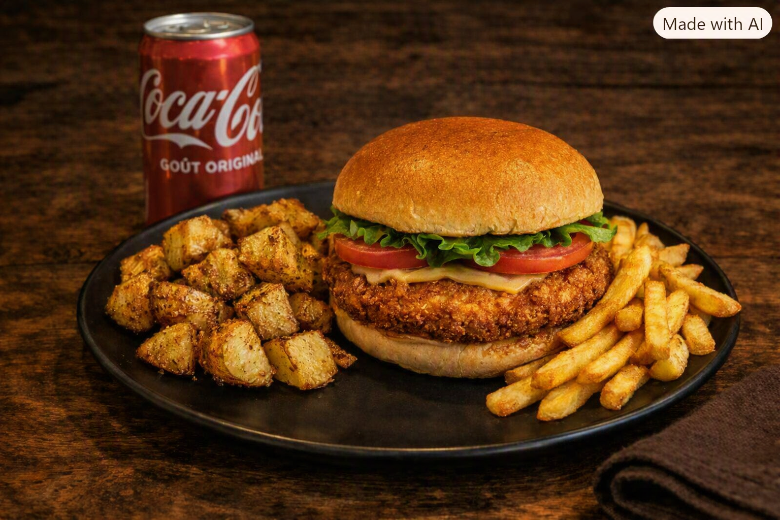 (Halal) Chiken rôtisserie + pomme de terre rôti ou frite + 1 soda
