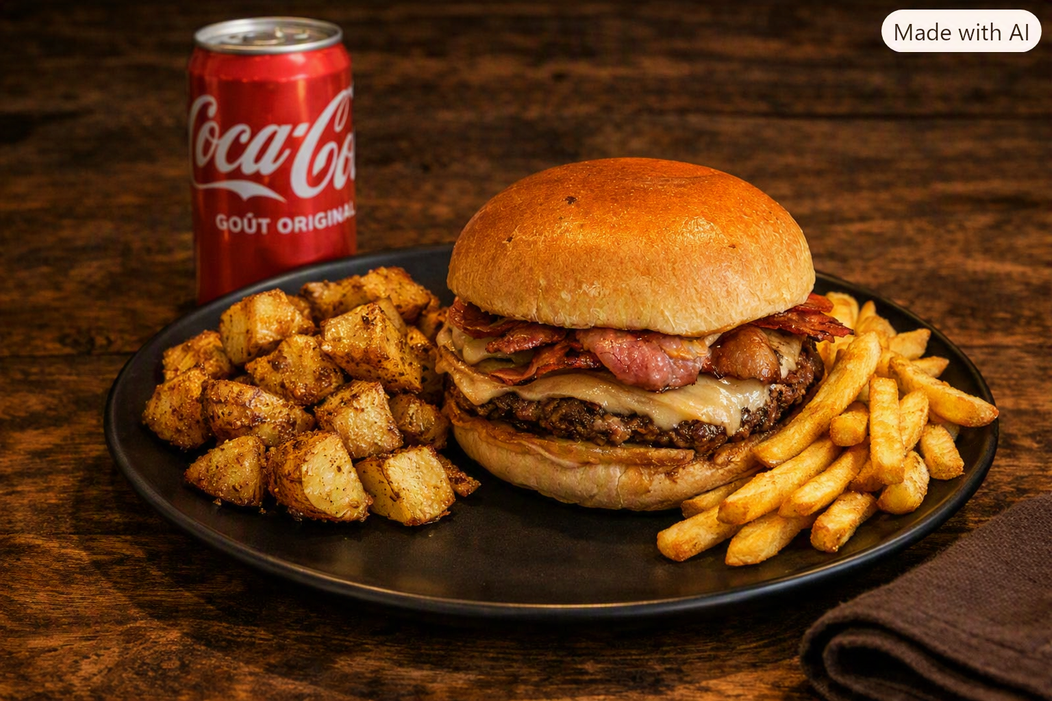Menu burger simple + pomme de terre rôti ou frite + 1 soda