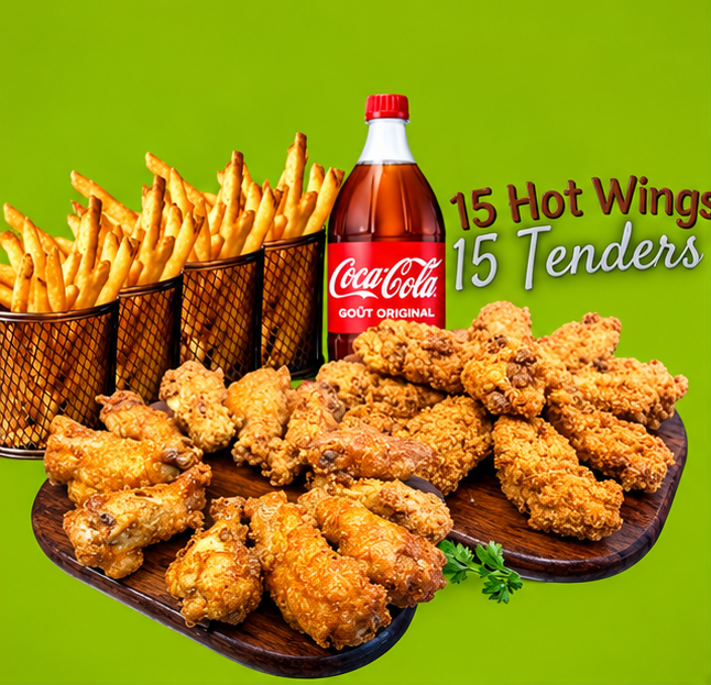 🏀 Menu Equipe Mix (15 hot wings • 15 tenders)