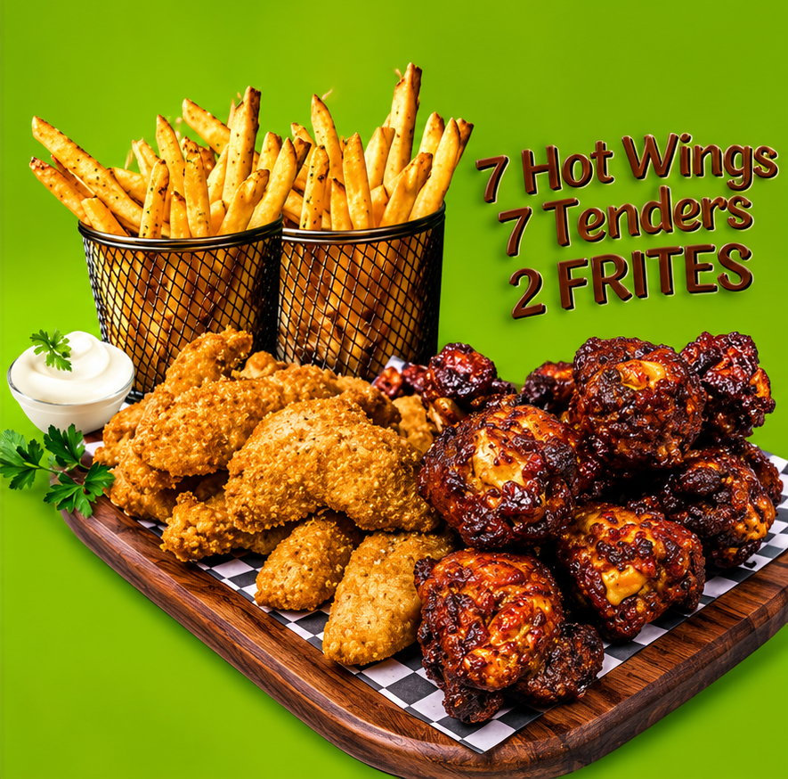 7 Tenders + 7 Hot Wings + 2 Frites