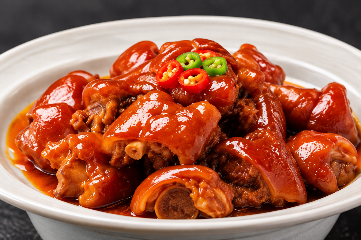 Pied de porc braisé sauce rouge