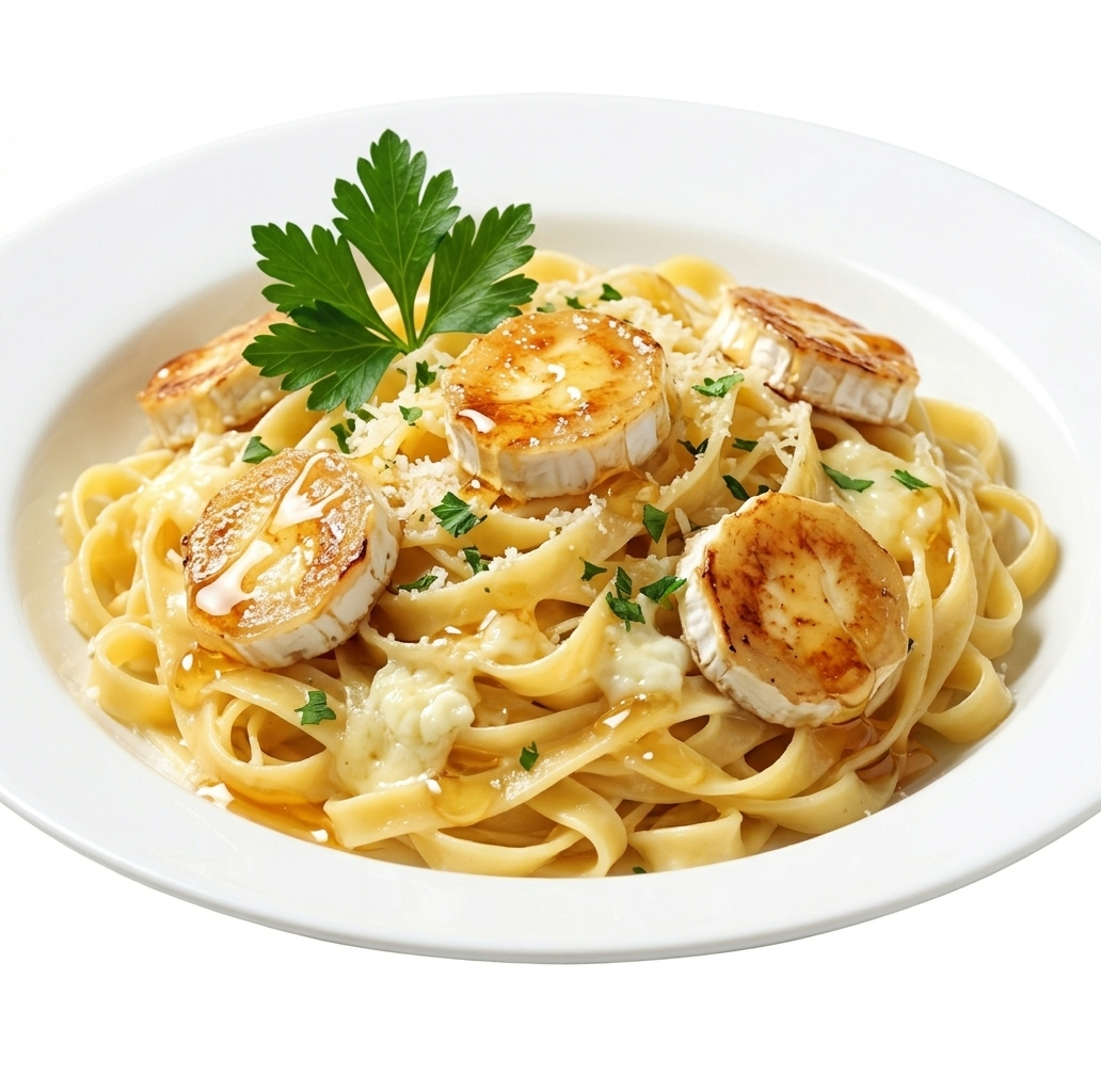 Menu pâtes au chèvre miel gratinées